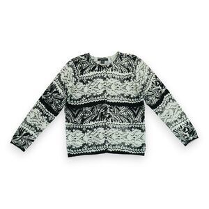 August‎ Silk Women's XL Black & White Cardigan Sweater Button Up All Over Print